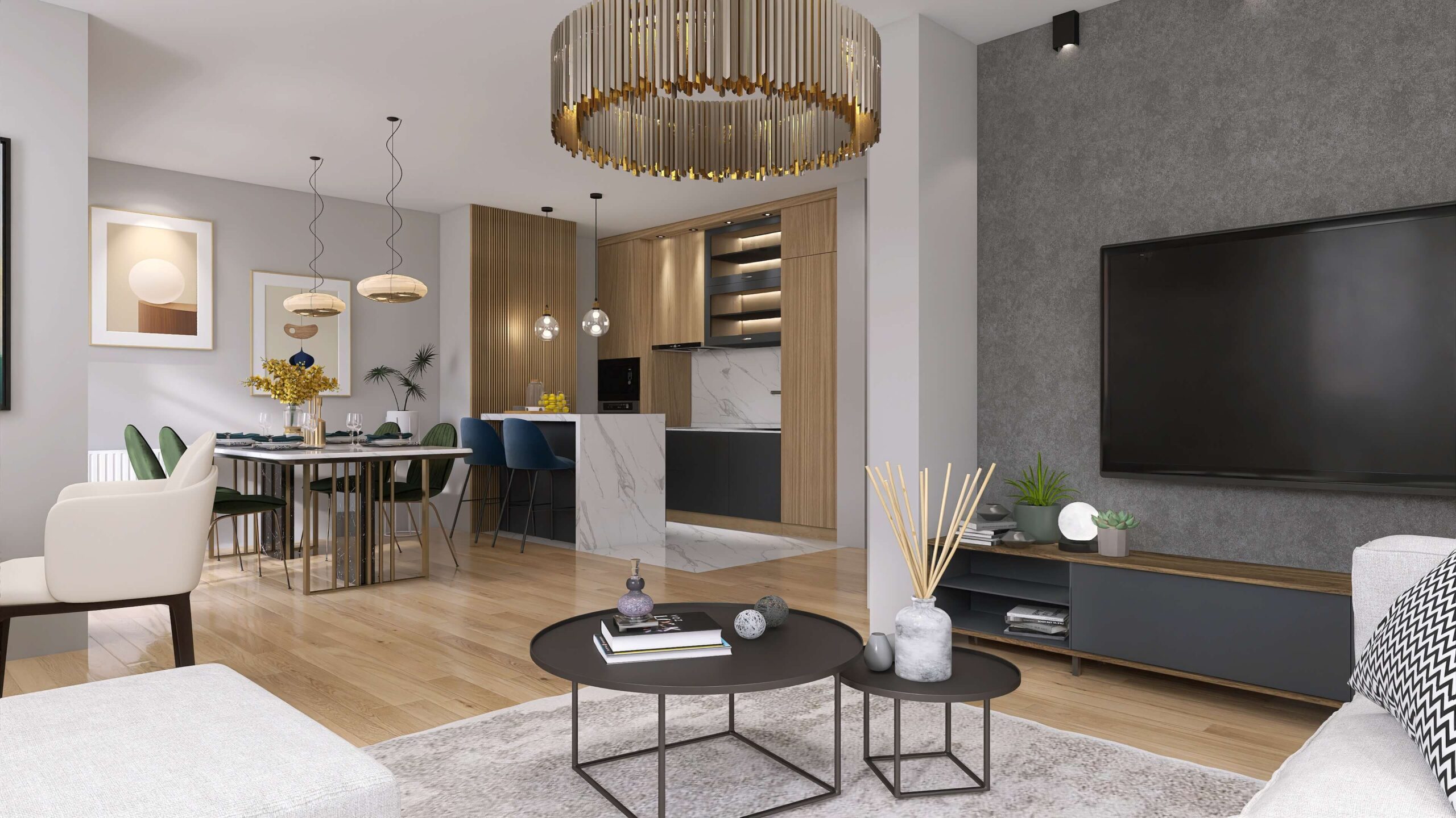 3D vizualizacija moderne kuhinje z otokom